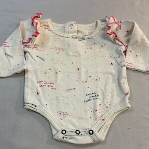 Pehr - Organic Cream and Pink Starry Kids One Piece Top with ruffled details